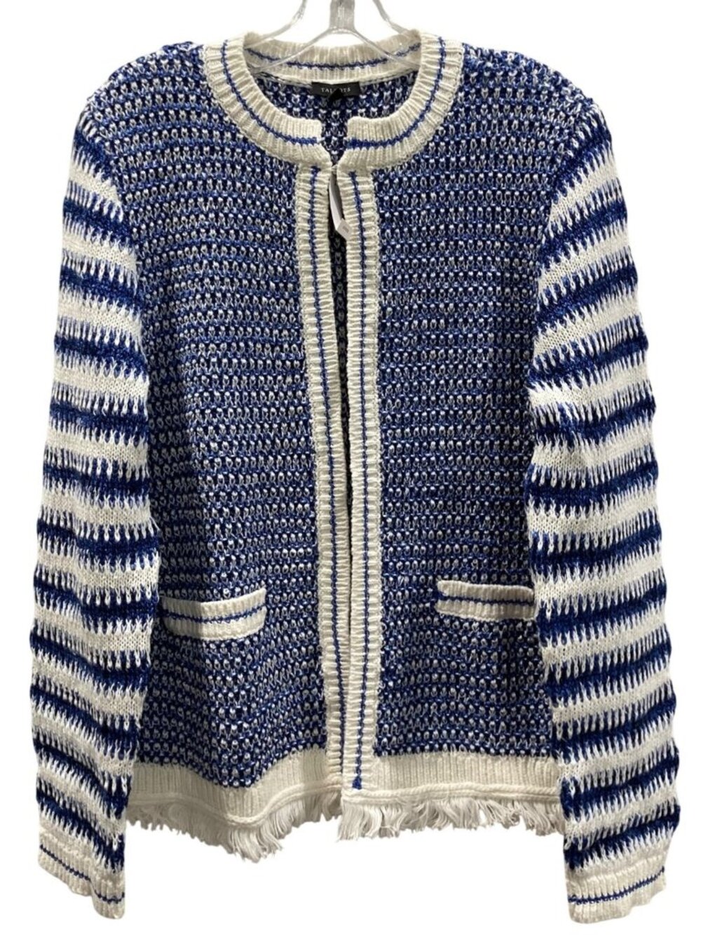 Talbots Striped Textured Cardigan Sweater Blue L Casual Grannycore Nautical
